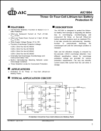 AIC1804CCS datasheet: Overcharge protection voltage: 4.25V; three- or four-cell lithium-lon battery protection IC AIC1804CCS