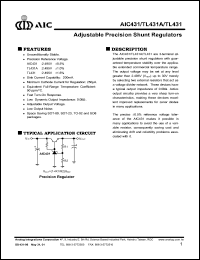 AIC431CU datasheet: Cathode voltage: 30V; adjustable precision shunt regulator AIC431CU