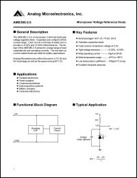 AME385BEET datasheet: Micropower voltage reference diode AME385BEET