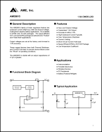 AME8815AEBT330 datasheet: Output voltage: 3.30V; 1.5A CMOS LDO AME8815AEBT330