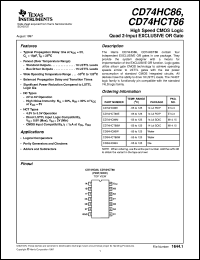 CD74HC86M96 datasheet:  HIGH SPEED CMOS LOGIC QUAD 2-INPUT EXCLUSIVE-OR GATES CD74HC86M96