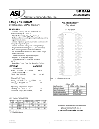 AS4SD4M16DG-10/XT datasheet: 4 meg x 16 DRAM synchronous DRAM memory AS4SD4M16DG-10/XT