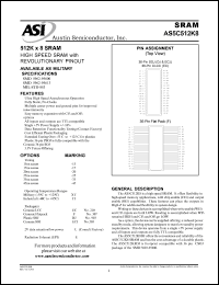 AS5C512K8F-20L/XT datasheet: 512K x 8 SRAM - high speed with revolutionary pinout AS5C512K8F-20L/XT