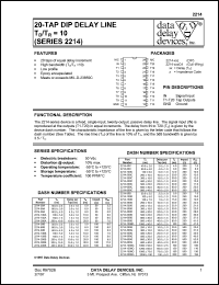 2214-2000G datasheet: Delay 2000 +/-100 ns, 20-TAP DIP delay line Td/Tr=10 2214-2000G