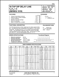 1519-270E datasheet: Delay 270 +/-13.5 ns, 10-TAP DIP delay line Td/Tr=5 1519-270E