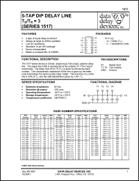 1517-125G datasheet: Delay 125 +/-6.3 ns, 5-TAP DIP delay line Td/Tr=3 1517-125G