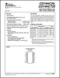 CD74HCT20M datasheet:  HIGH SPEED CMOS LOGIC DUAL 4-INPUT NAND GATES CD74HCT20M