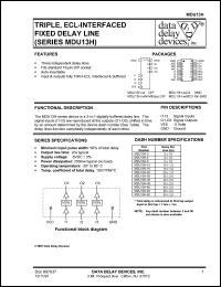 MDU13H-10MC3 datasheet: Delay 10 +/-1 ns, TRIPLE, ECL-interfaced fixed delay line MDU13H-10MC3
