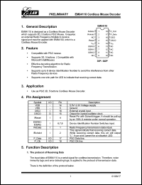 EM84110 datasheet: Cordless mouse encoder EM84110