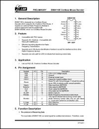 EM84110E datasheet: Cordless mouse encoder EM84110E