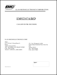 EM92547BP datasheet: Caller ID FSK decoder EM92547BP