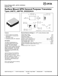 2N2222AUA datasheet: Surface mount NPN general purpose transistor 2N2222AUA