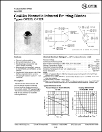 OP223 datasheet: GaAlAs hermetic infrared emitting diode OP223