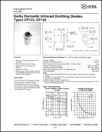 OP124 datasheet: GaAs hermetic infrared emitting diode OP124