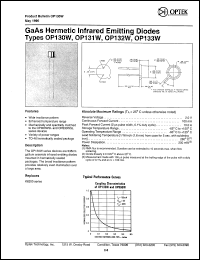 OP133W datasheet: GaAs hermetic infrared emitting diode OP133W