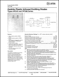 OP293 datasheet: GaAs plastic infrared emitting diode OP293