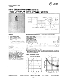 OP800B datasheet:  NPN  silicon phototransistor OP800B