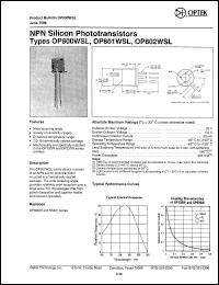 OP801WSL datasheet:  NPN  silicon phototransistor OP801WSL