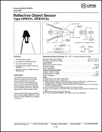 OPB701 datasheet: Reflective object sensor OPB701