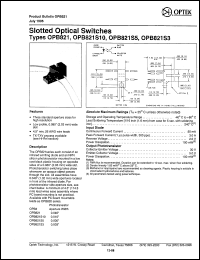 OPB821 datasheet: Slotted optical switch OPB821