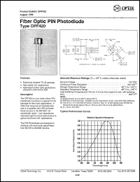 OPF420 datasheet: Fiber optic PIN photodiode OPF420