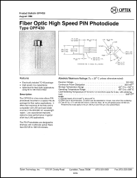OPF430 datasheet: Fiber optic high speed PIN photodiode OPF430