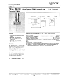 OPF432 datasheet: Fiber optic high speed PIN photodiode OPF432