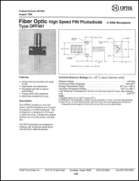 OPF481 datasheet: Fiber optic high speed PIN photodiode OPF481