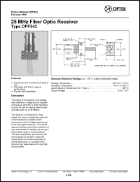 OPF542 datasheet: 25 MHz Fiber optic receiver OPF542