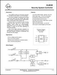 ELM365SM datasheet: Security system controller. ELM365SM