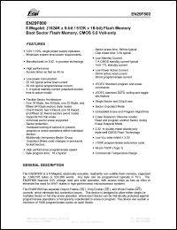 EN29F800T-90TI datasheet: 8 Megabit (1024K x 8-bit/512K x 16-bit) flach memory. Boot sector flash memory, CMOS 5.0 volt only. Speed 90ns. Top sector. EN29F800T-90TI