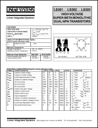 LS303 datasheet: High voltage super-beta monolithic dual NPN transistor LS303