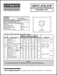 LS4117 datasheet: Ultra-high input impedance N-channel JFET LS4117