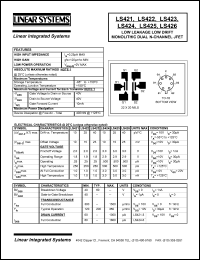 LS422 datasheet: Low leakage low drift monolithic dual N-channel JFET LS422