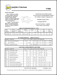 F1006 datasheet: Patented  gold metalized silicon gate enhancement mode RF power VDMOS transistor F1006