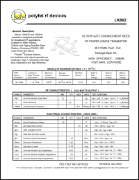 LK802 datasheet: 45 Watt, silicon gate enhancement mode RF power LDMOS transistor LK802