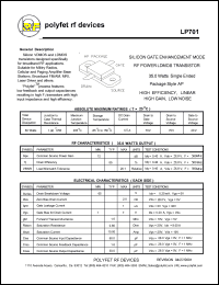 LP701 datasheet: 35 Watt, silicon gate enhancement mode RF power LDMOS transistor LP701