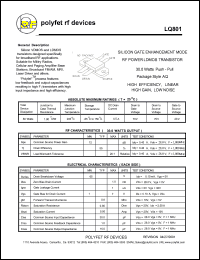 LQ801 datasheet: 30 Watt, silicon gate enhancement mode RF power LDMOS transistor LQ801