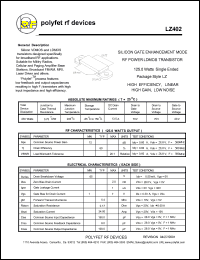 LZ402 datasheet: 125 Watt, silicon gate enhancement mode RF power LDMOS transistor LZ402