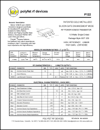 P122 datasheet: 1 Watt, patented gold metallized silicon gate enhancement mode RF power VDMOS transistor P122