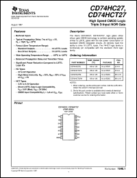 CD74HC27E datasheet:  HIGH SPEED CMOS LOGIC TRIPLE 3-INPUT NOR GATES CD74HC27E