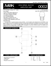 MSK0002 datasheet: High speed, buffer amplifier AMP MSK0002