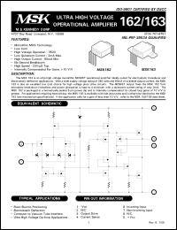 MSK163 datasheet: Ultra high voltage operational amplifier MSK163