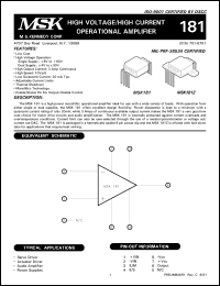 MSK181 datasheet: High current operational amplifier MSK181