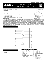 MSK101 datasheet: High power dual operational amplifier MSK101