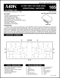 MSK165B datasheet: Ultra high voltage dual operational amplifier MSK165B