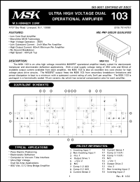 MSK103B datasheet: Ultra high voltage dual operational amplifier MSK103B