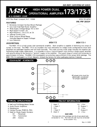 MSK173B-1 datasheet: High power dual operational amplifier MSK173B-1