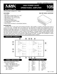 MSK105E datasheet: High power quad operational amplifier MSK105E