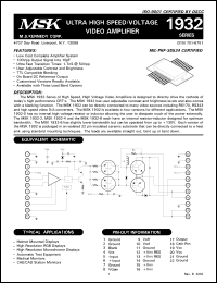 MSK1932S-6 datasheet: Ultra high speed/ voltage video amplifier MSK1932S-6